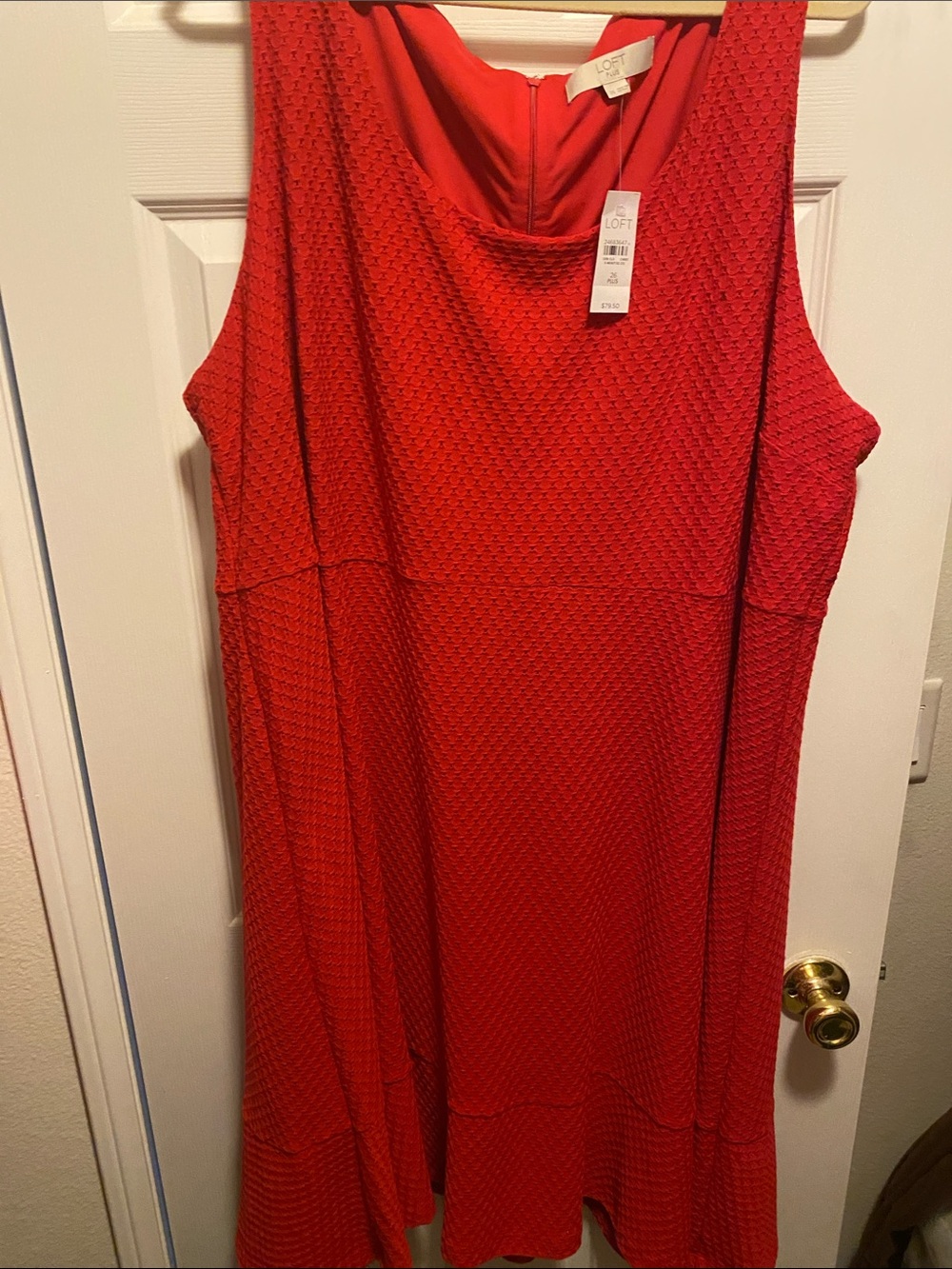 LOFT Red Textured Sleeveless Midi Dress